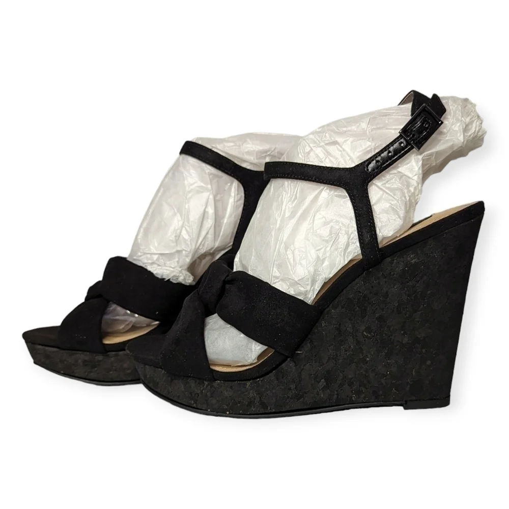 G.I.L.I Sandals Kahlie Printed Padded Insole Wedge Heels Women's Black Size 6M